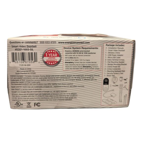 Energizer Smart Wi-Fi 1080p Video Doorbell with Chime Set - Picture 5 of 5